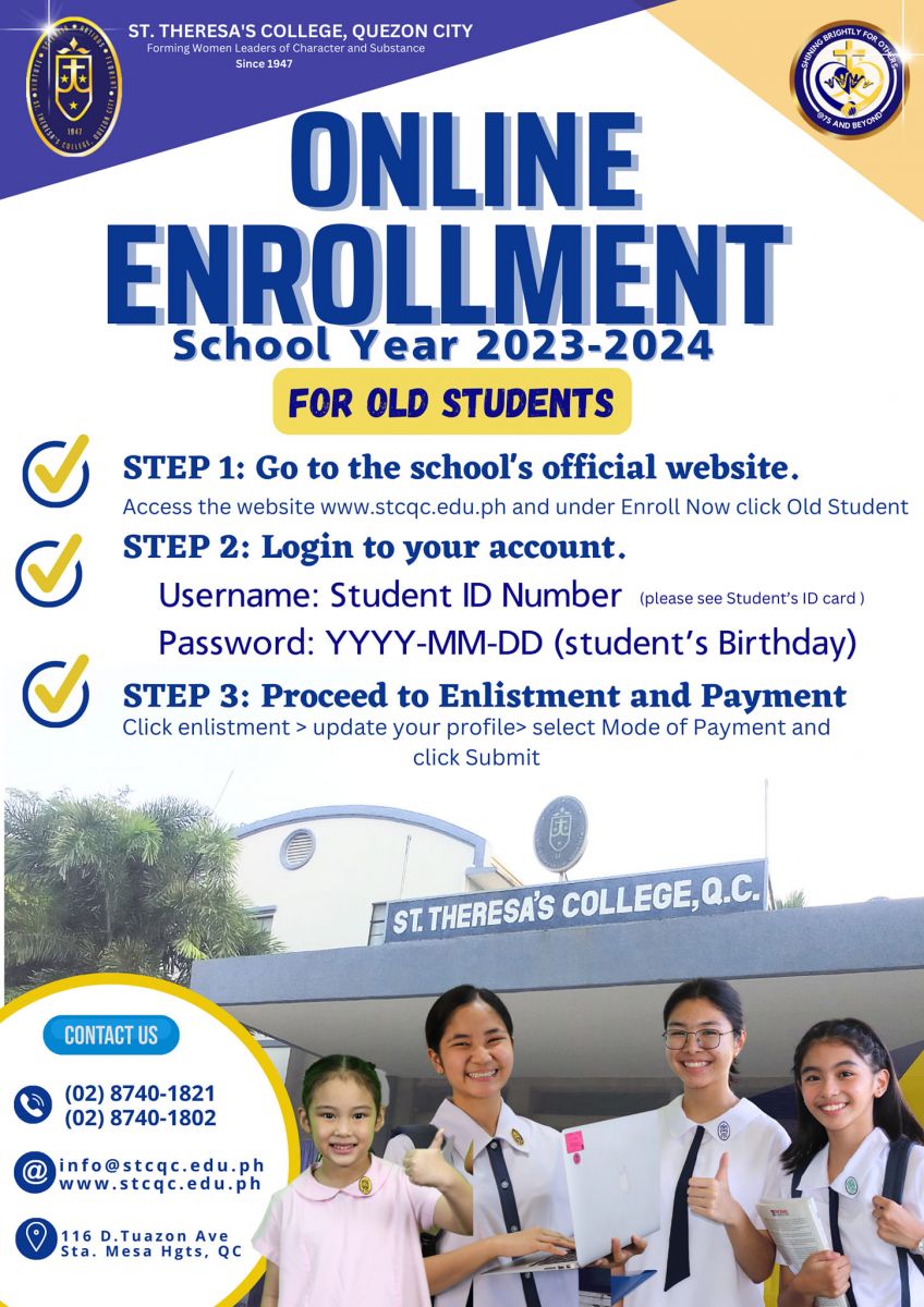 ONLINE ENROLLMENT FOR SCHOOL YEAR 20232024 FOR OLD STUDENTS St